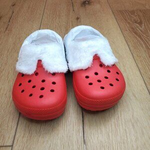 Crocs Classic Lined Santa Clog Toddler Little Kids Size Red & White Fleece Lined